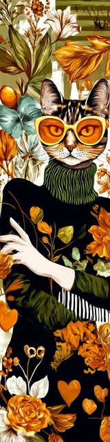 Black cat bookmarks featuring a cat with crossed arms on bold background